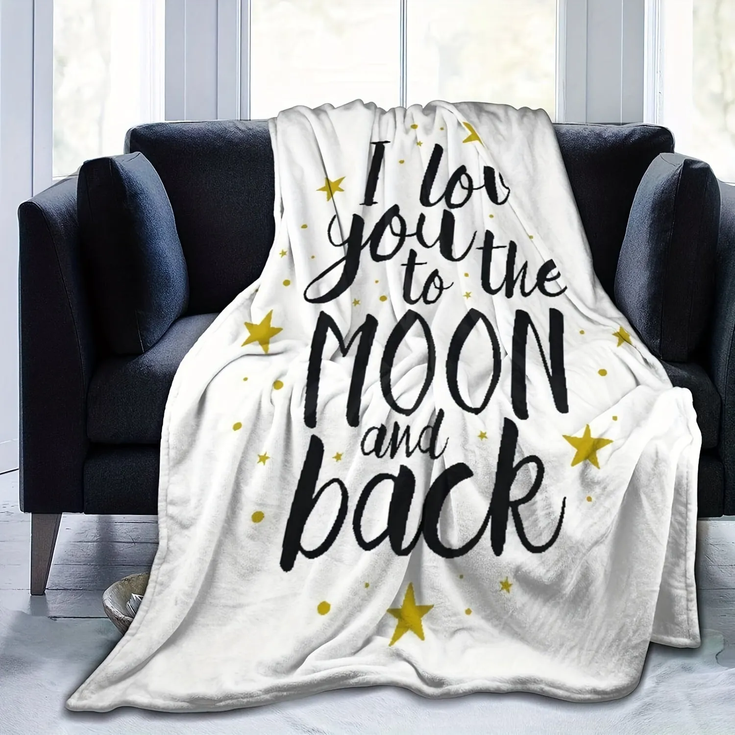 1pc Cozy Moon-Themed Flannel Throw Blanket - Soft, Micro Warm, and Plush for Couch, Bed, Sofa, Living Room Decor - I Love You to the Moon and Back Design, Perfect for Snuggling and Home Decor