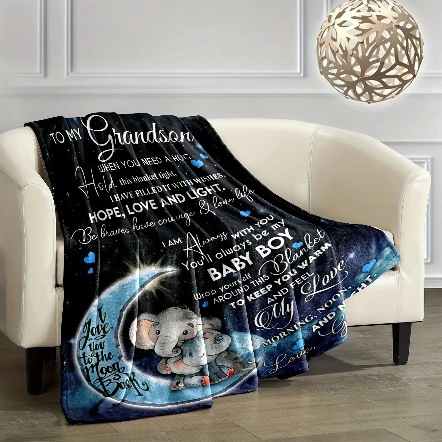 1pc Elephant Printed Flannel Blanket, To My Grandson From Grandma Envelope Blanket For All Season, Warm Cozy Soft Throw Blanket Nap Blanket For Couch Bed Sofa Office Camping Travel Home Decor, Holiday Gift Blanket For Grandson Ramadan