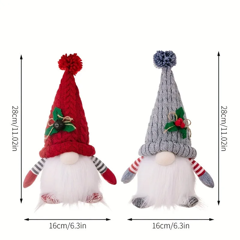 2pcs/ set Christmas Gnome, Green Hat Drawstring Ground Wonderful Lights Flannel Handmade Gift for Holiday Party Home Christmas Decoration