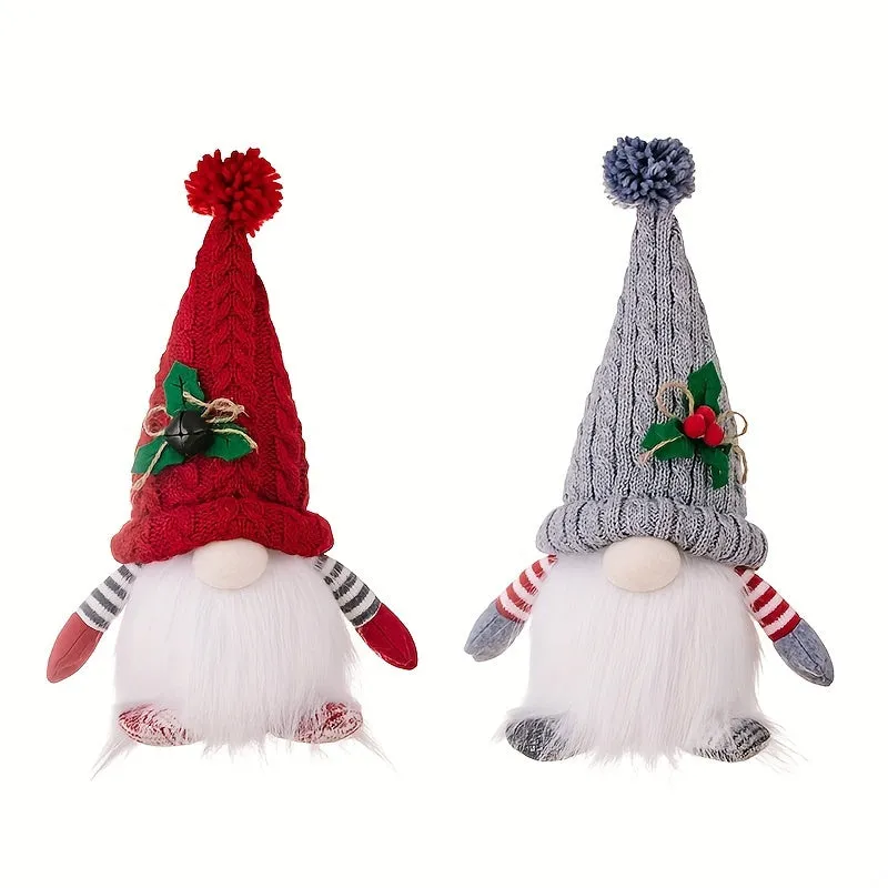 2pcs/ set Christmas Gnome, Green Hat Drawstring Ground Wonderful Lights Flannel Handmade Gift for Holiday Party Home Christmas Decoration