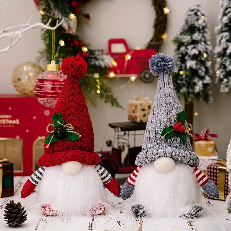 2pcs/ set Christmas Gnome, Green Hat Drawstring Ground Wonderful Lights Flannel Handmade Gift for Holiday Party Home Christmas Decoration