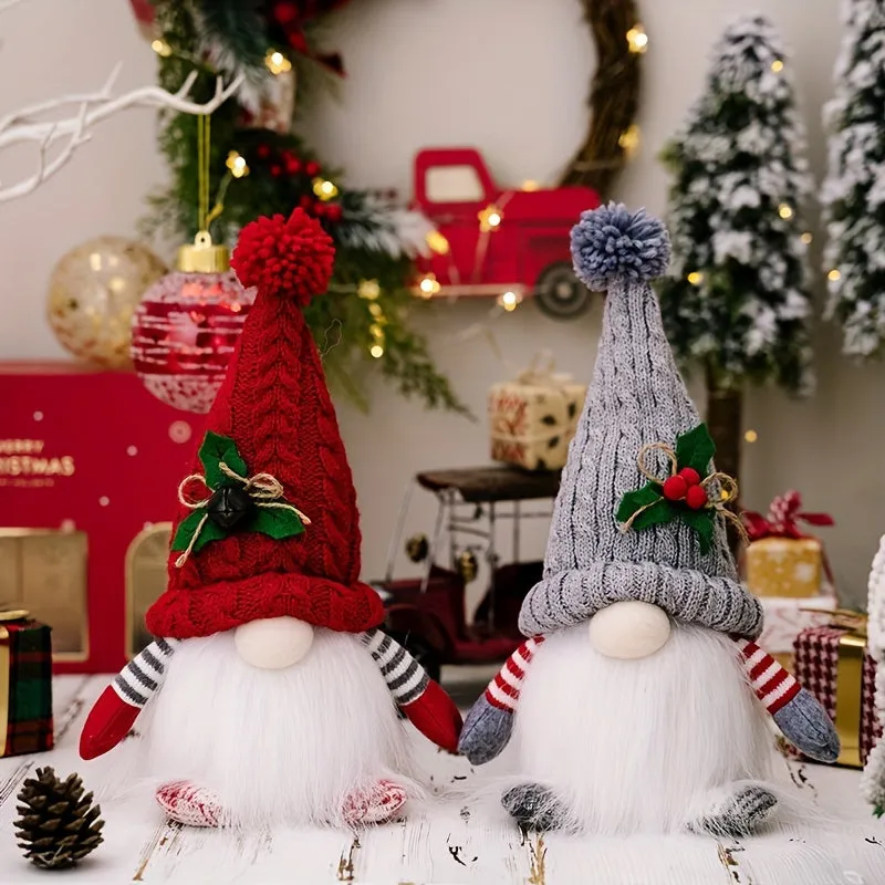 2pcs/ set Christmas Gnome, Green Hat Drawstring Ground Wonderful Lights Flannel Handmade Gift for Holiday Party Home Christmas Decoration