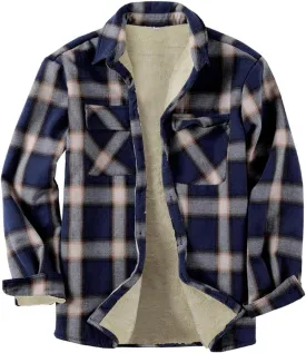 Beotyshow Mens Sherpa Fleece Lined Flannel Shirt Jacket Long Sleeve Button Down Plaid Winter Jacket