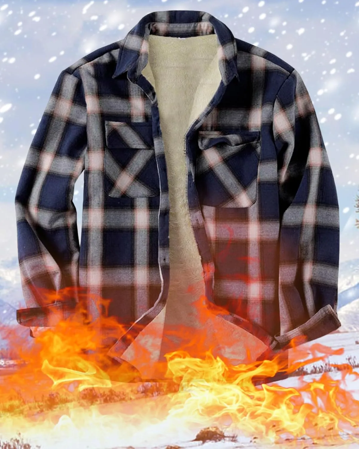 Beotyshow Mens Sherpa Fleece Lined Flannel Shirt Jacket Long Sleeve Button Down Plaid Winter Jacket