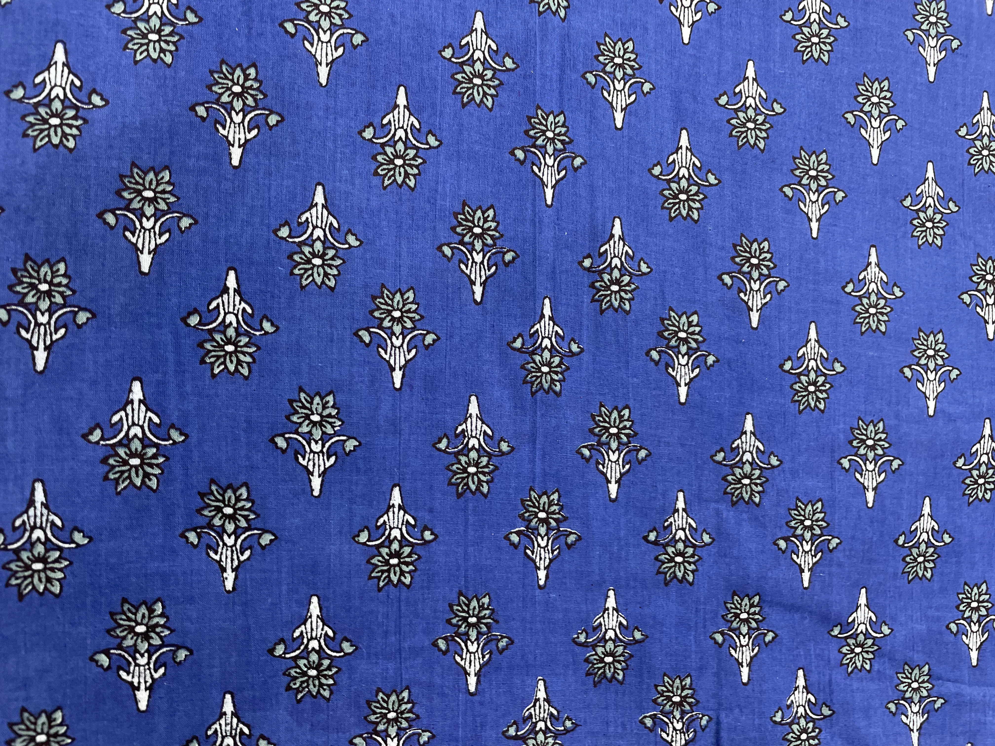 Blue Handblock Floral Print Cotton Fabric