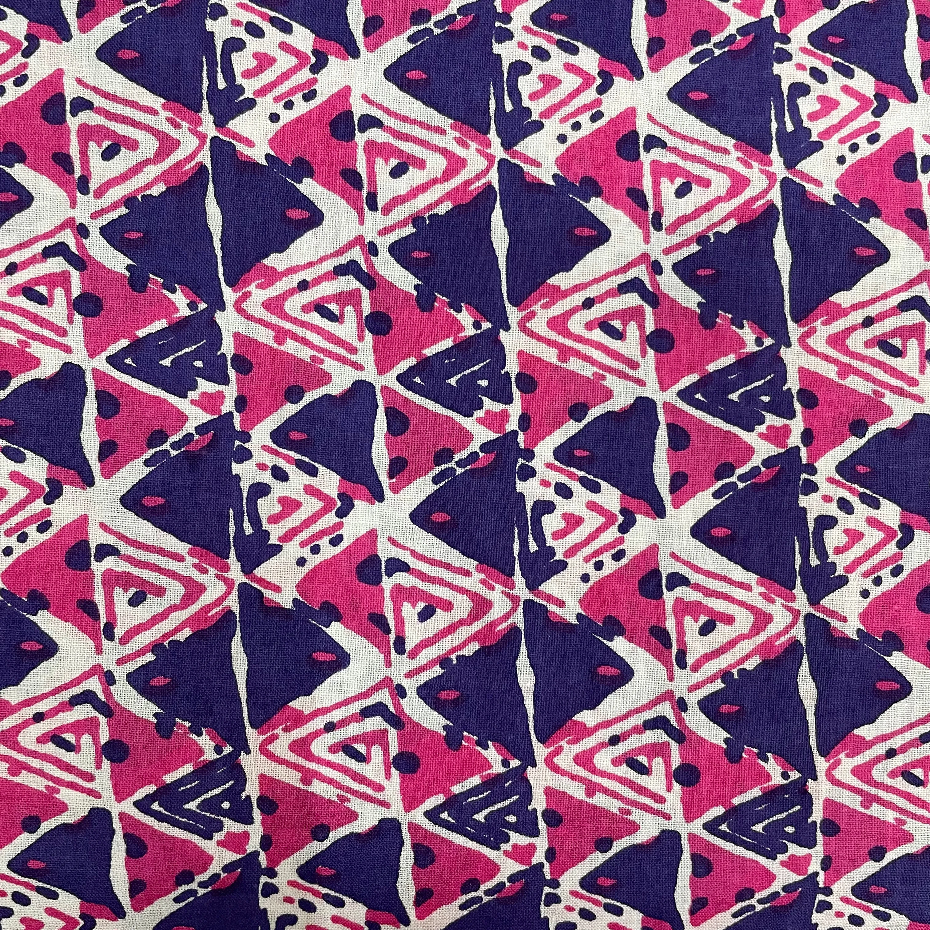 Blue With Pink Geometrical Print Cotton Fabric