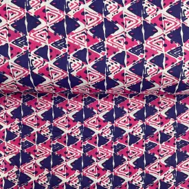 Blue With Pink Geometrical Print Cotton Fabric