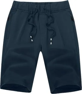 Boisouey Mens Casual Shorts Cotton Drawstring Elastic Waist with Zipper Pockets