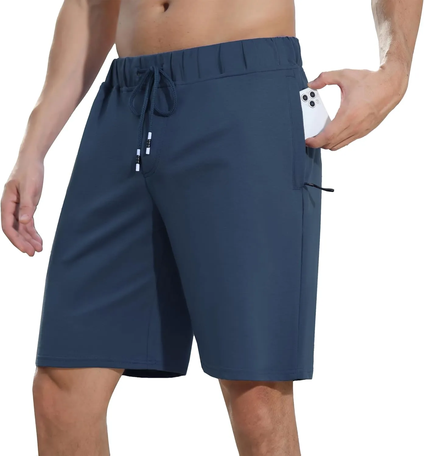 Boisouey Mens Casual Shorts Cotton Drawstring Elastic Waist with Zipper Pockets
