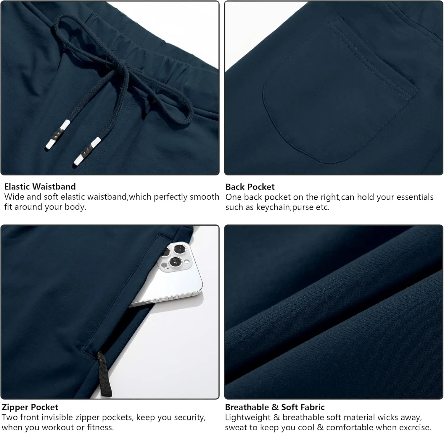Boisouey Mens Casual Shorts Cotton Drawstring Elastic Waist with Zipper Pockets