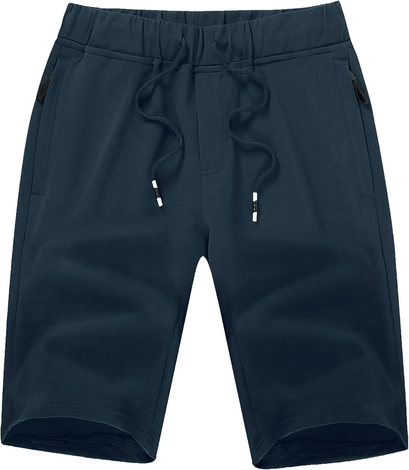 Boisouey Mens Casual Shorts Cotton Drawstring Elastic Waist with Zipper Pockets