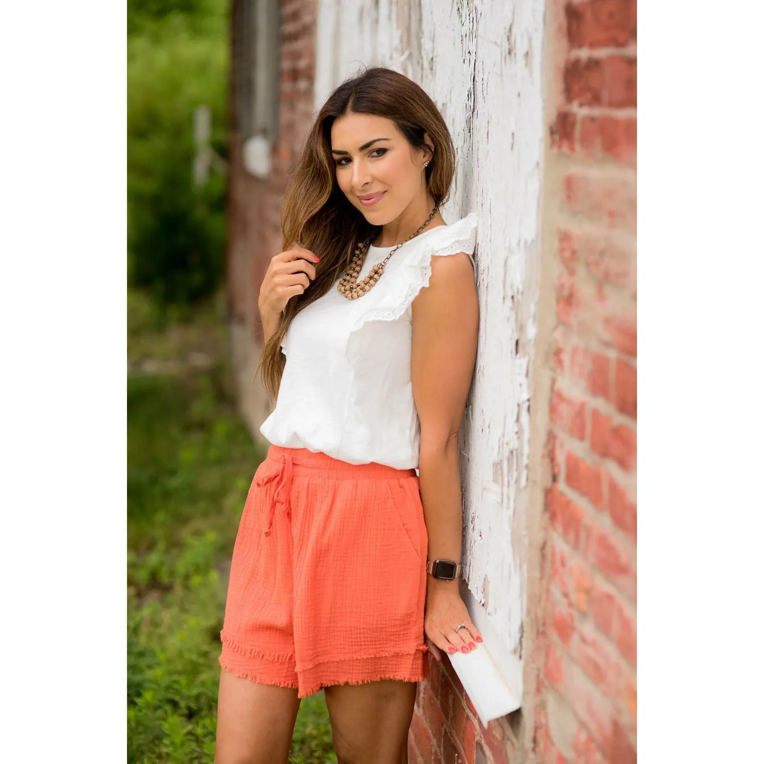 Bold Drawstring Fringe Trim Shorts
