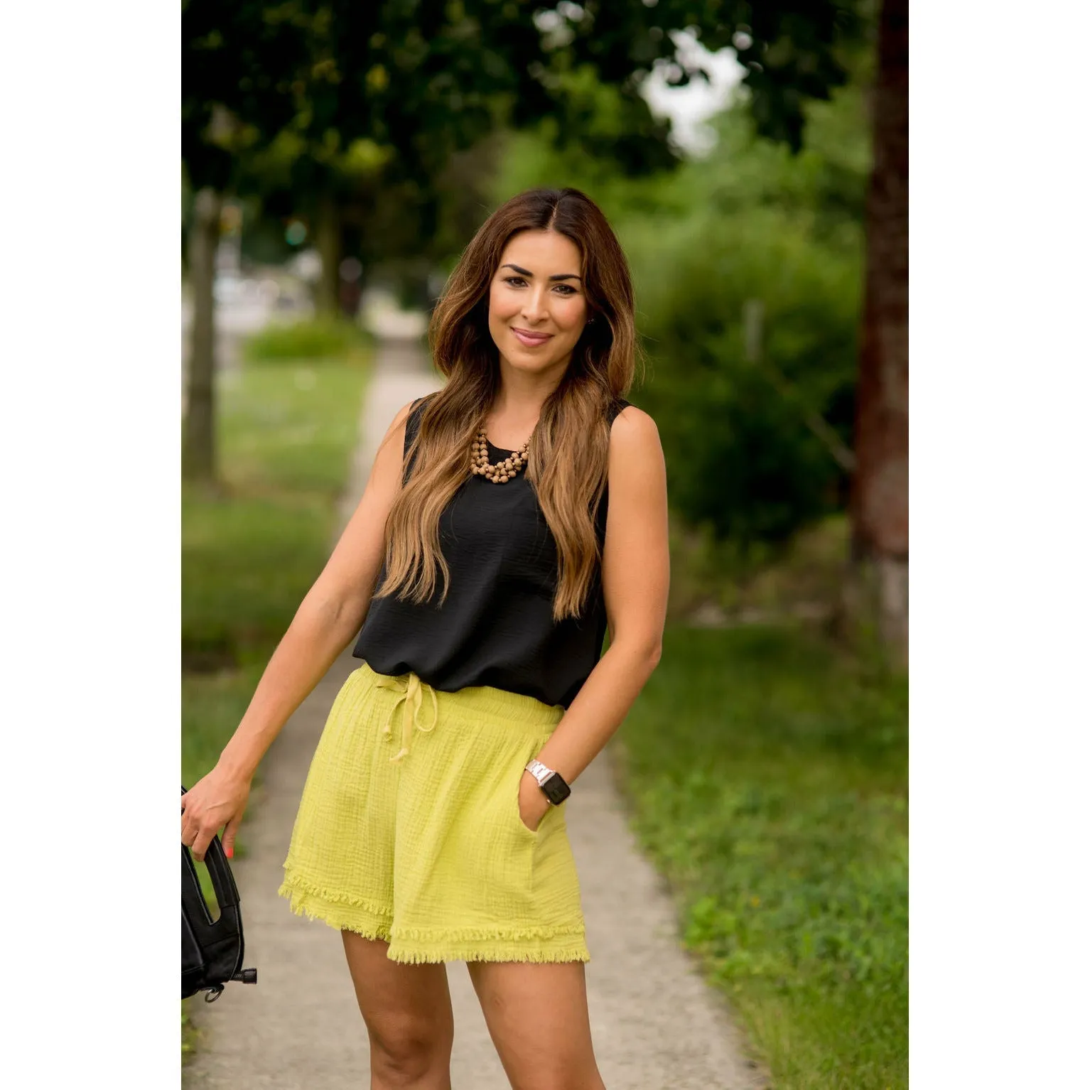 Bold Drawstring Fringe Trim Shorts