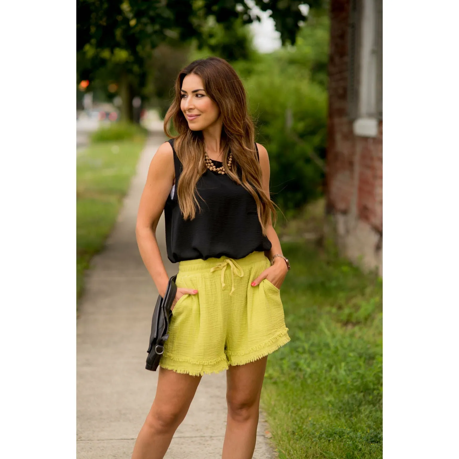 Bold Drawstring Fringe Trim Shorts