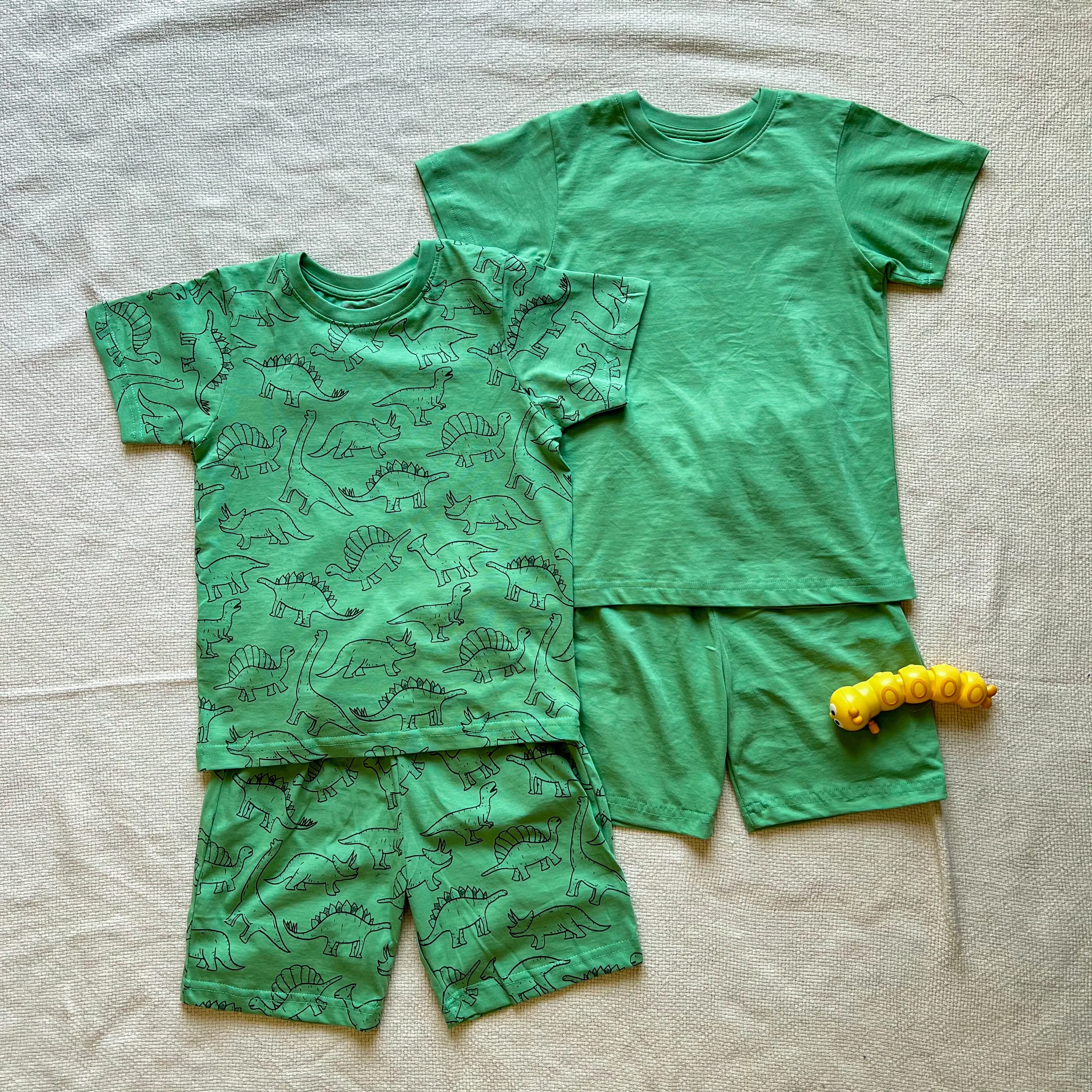 Boys summer pajama Bundle set Apple Green and Dino t-shirts   shorts
