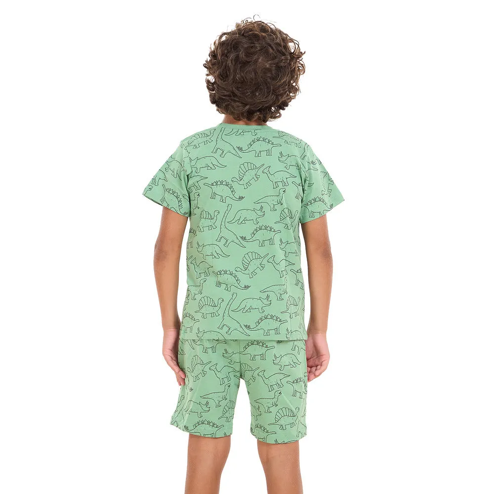 Boys summer pajama Bundle set Apple Green and Dino t-shirts   shorts