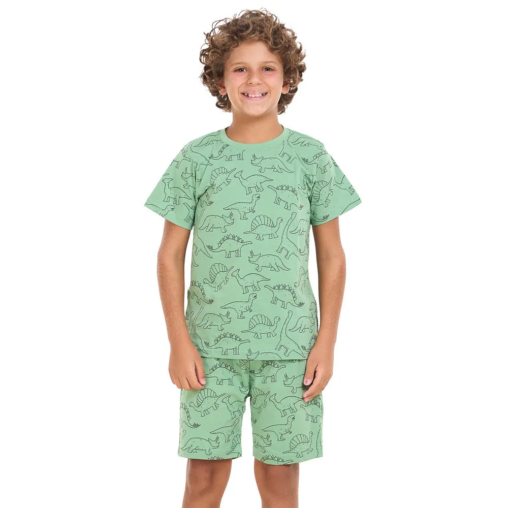 Boys summer pajama Bundle set Apple Green and Dino t-shirts   shorts