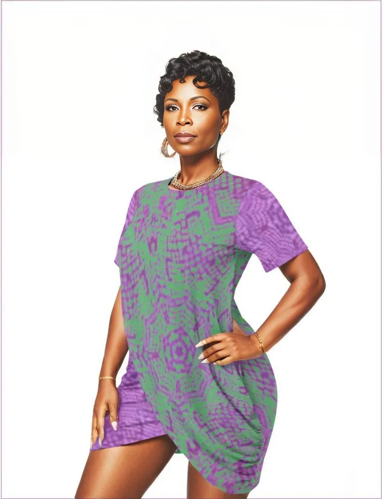 Chameleon Snake Women’s Stacked Hem Dress With Short Sleeve Voluptuous ( ) Plus Size