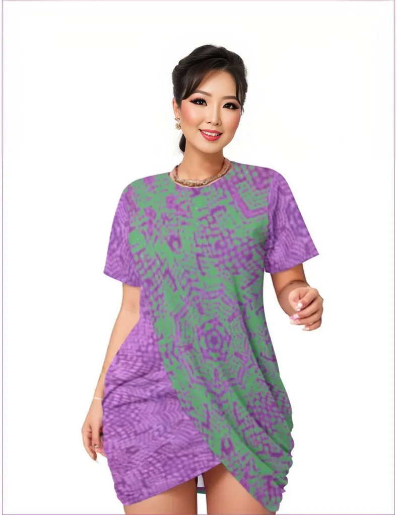 Chameleon Snake Women’s Stacked Hem Dress With Short Sleeve Voluptuous ( ) Plus Size