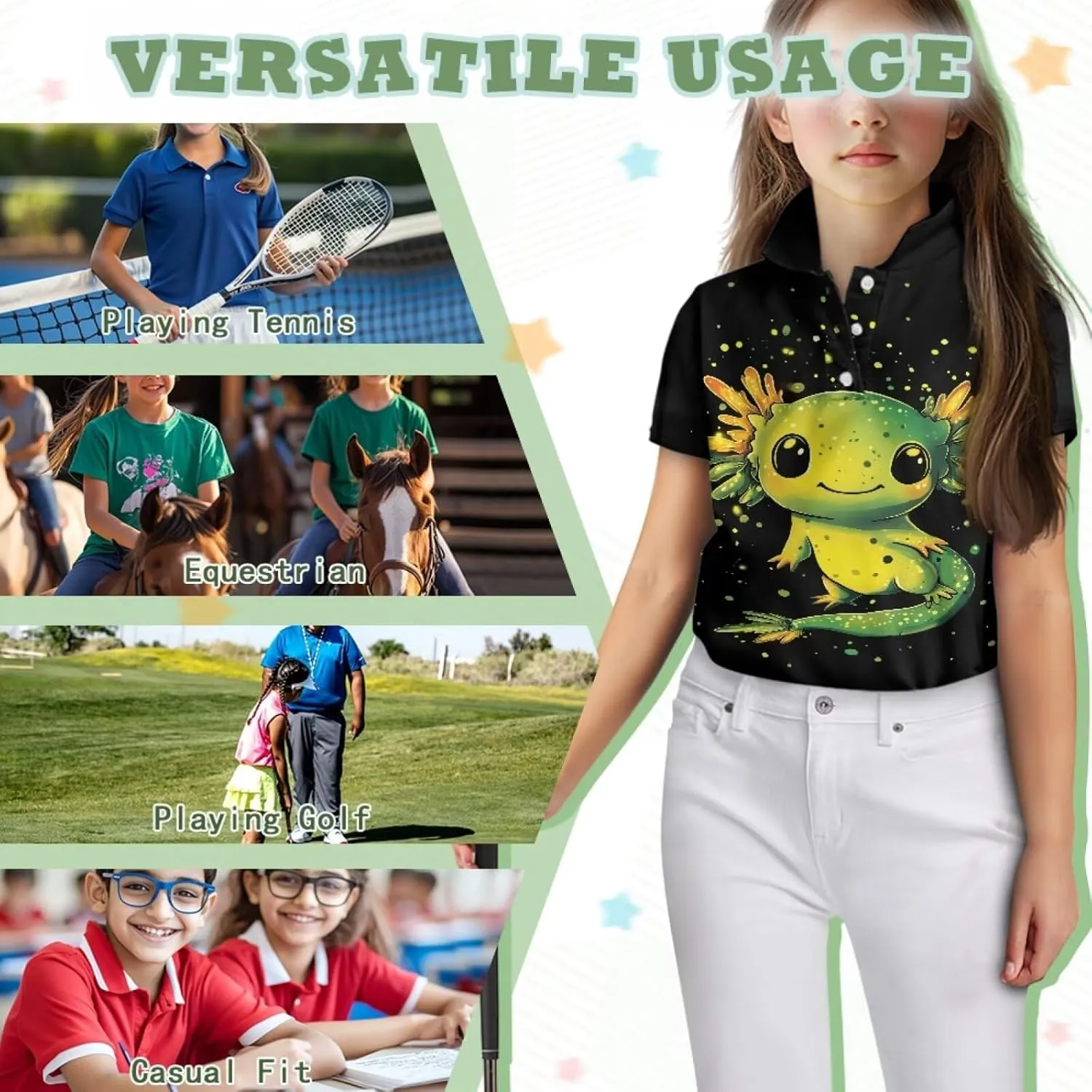 Children's Golf Polo Shirts for School Uniform Short-Sleeve Peter Pan Collar Shirts Daily Wear at Home