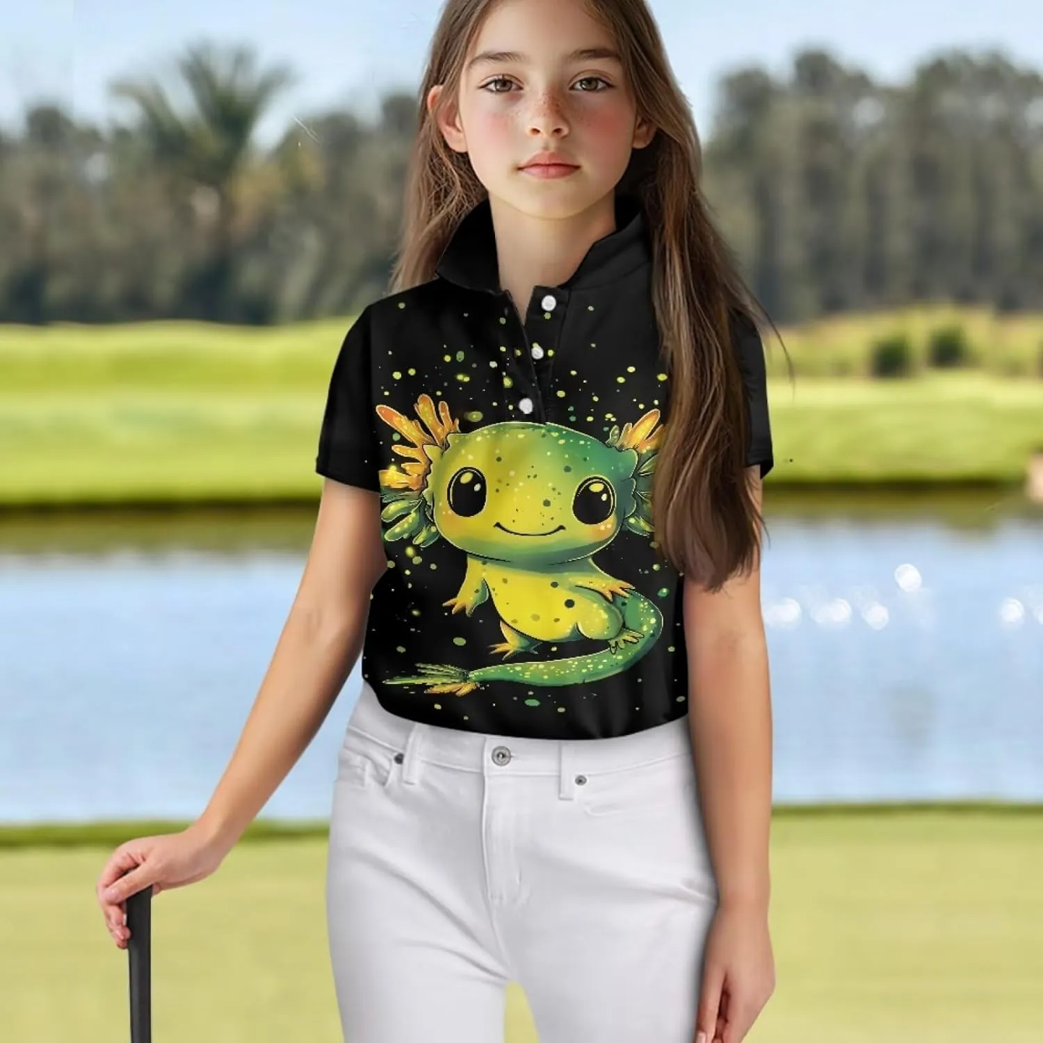 Children's Golf Polo Shirts for School Uniform Short-Sleeve Peter Pan Collar Shirts Daily Wear at Home