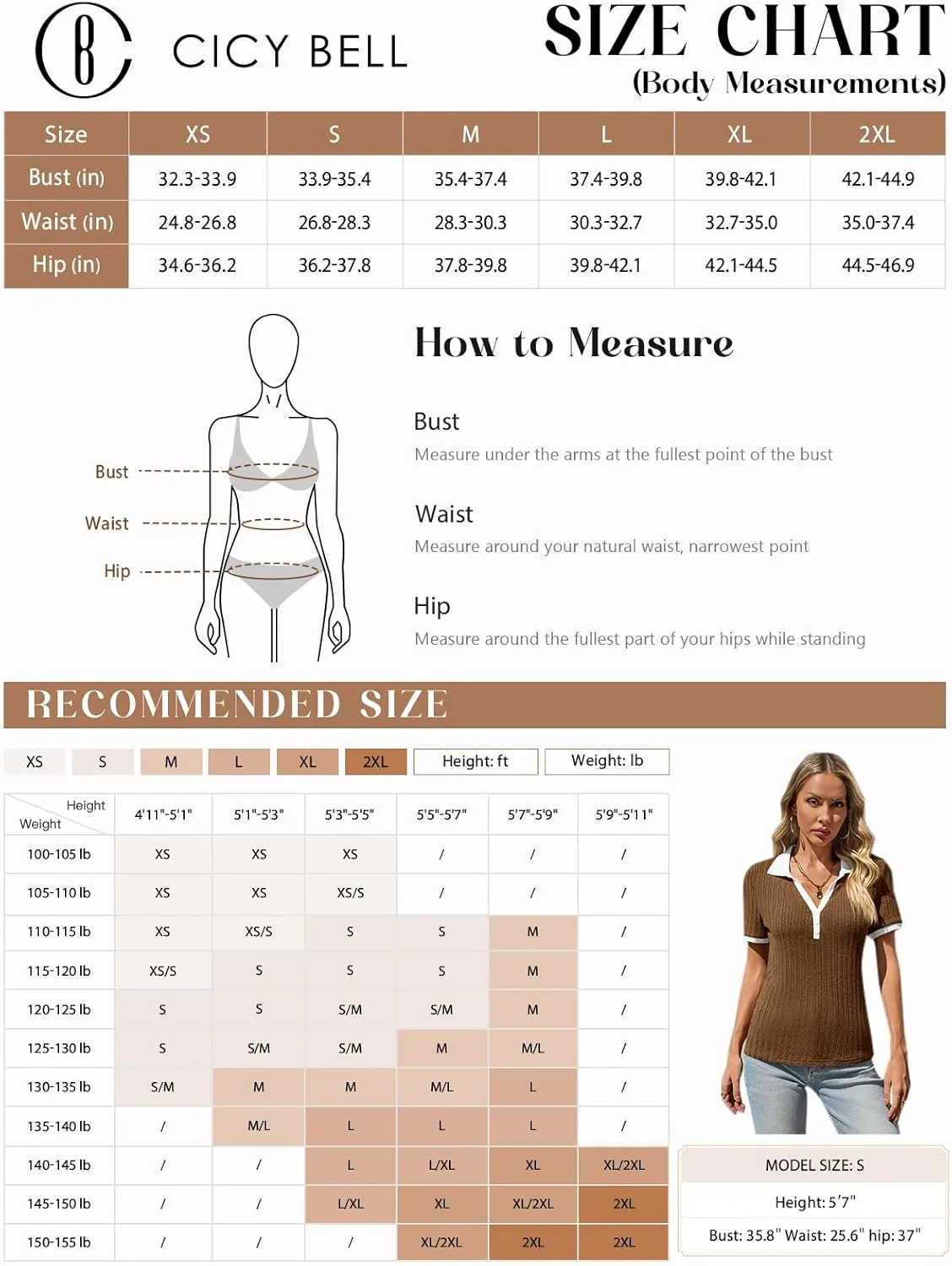 Cicy Bell Womens Fitted V Neck Polo Shirts Summer Short Sleeve Textured T-Shirts Ribbed Knit Dressy Casual Tops