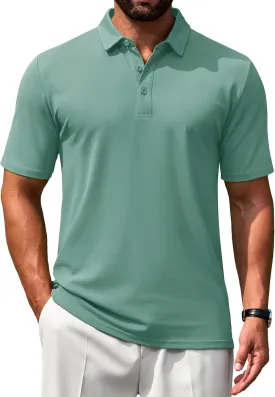 Cotrasen Men's Polo Shirts Short Sleeve Soft Cotton Pique T-Shirts 3 Buttons Classic Fit Casual Performance Golf Shirts