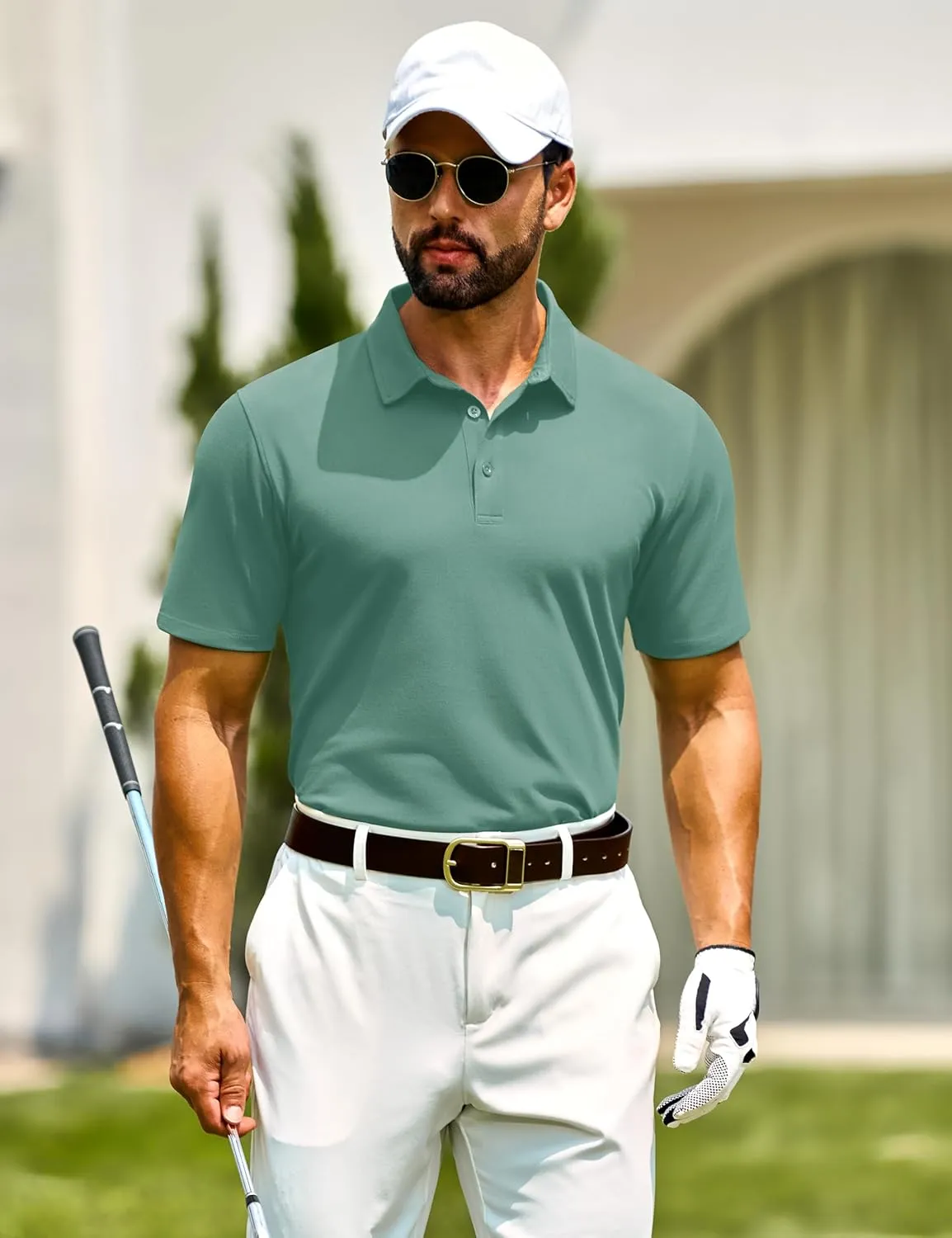 Cotrasen Men's Polo Shirts Short Sleeve Soft Cotton Pique T-Shirts 3 Buttons Classic Fit Casual Performance Golf Shirts