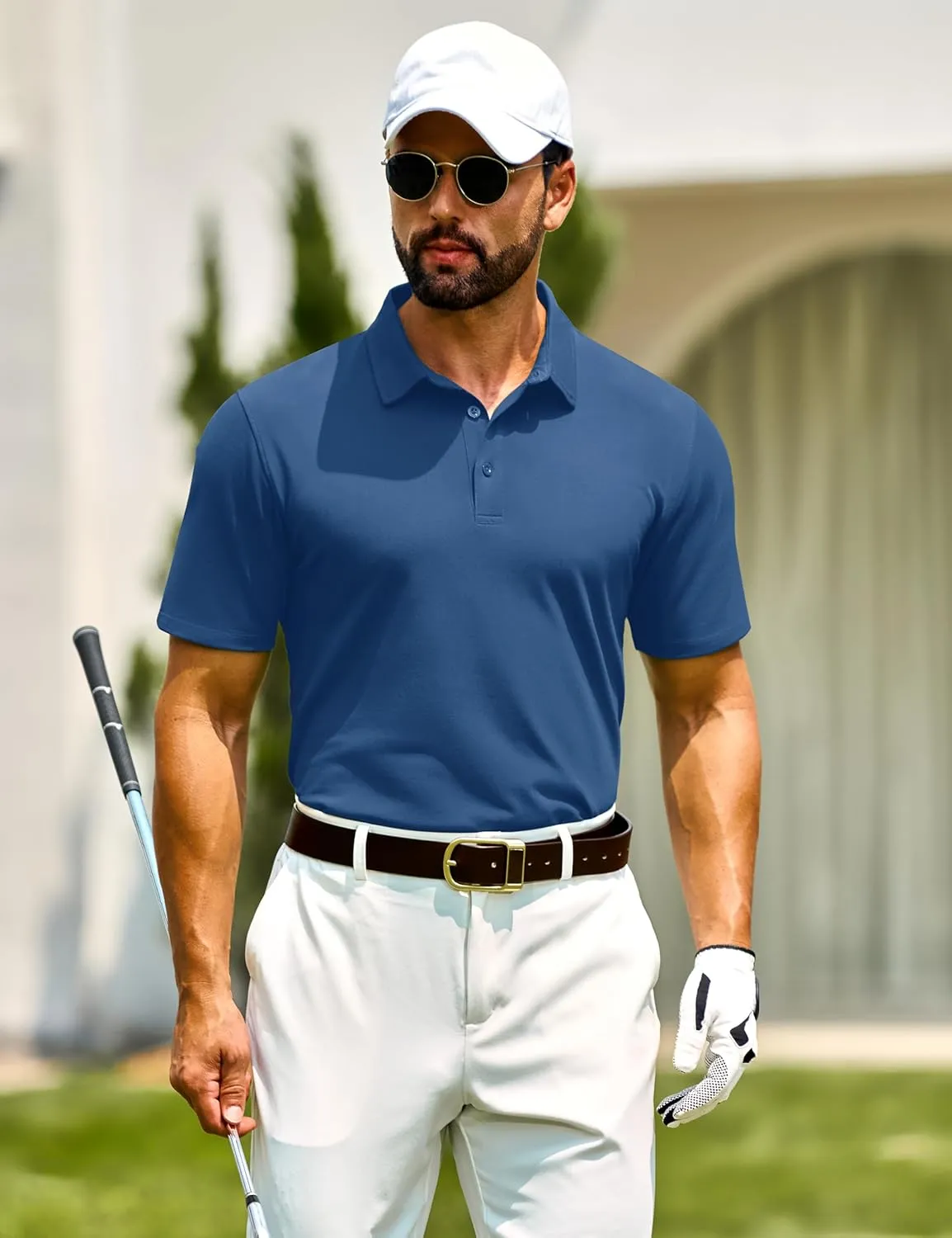 Cotrasen Men's Polo Shirts Short Sleeve Soft Cotton Pique T-Shirts 3 Buttons Classic Fit Casual Performance Golf Shirts