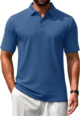 Cotrasen Men's Polo Shirts Short Sleeve Soft Cotton Pique T-Shirts 3 Buttons Classic Fit Casual Performance Golf Shirts