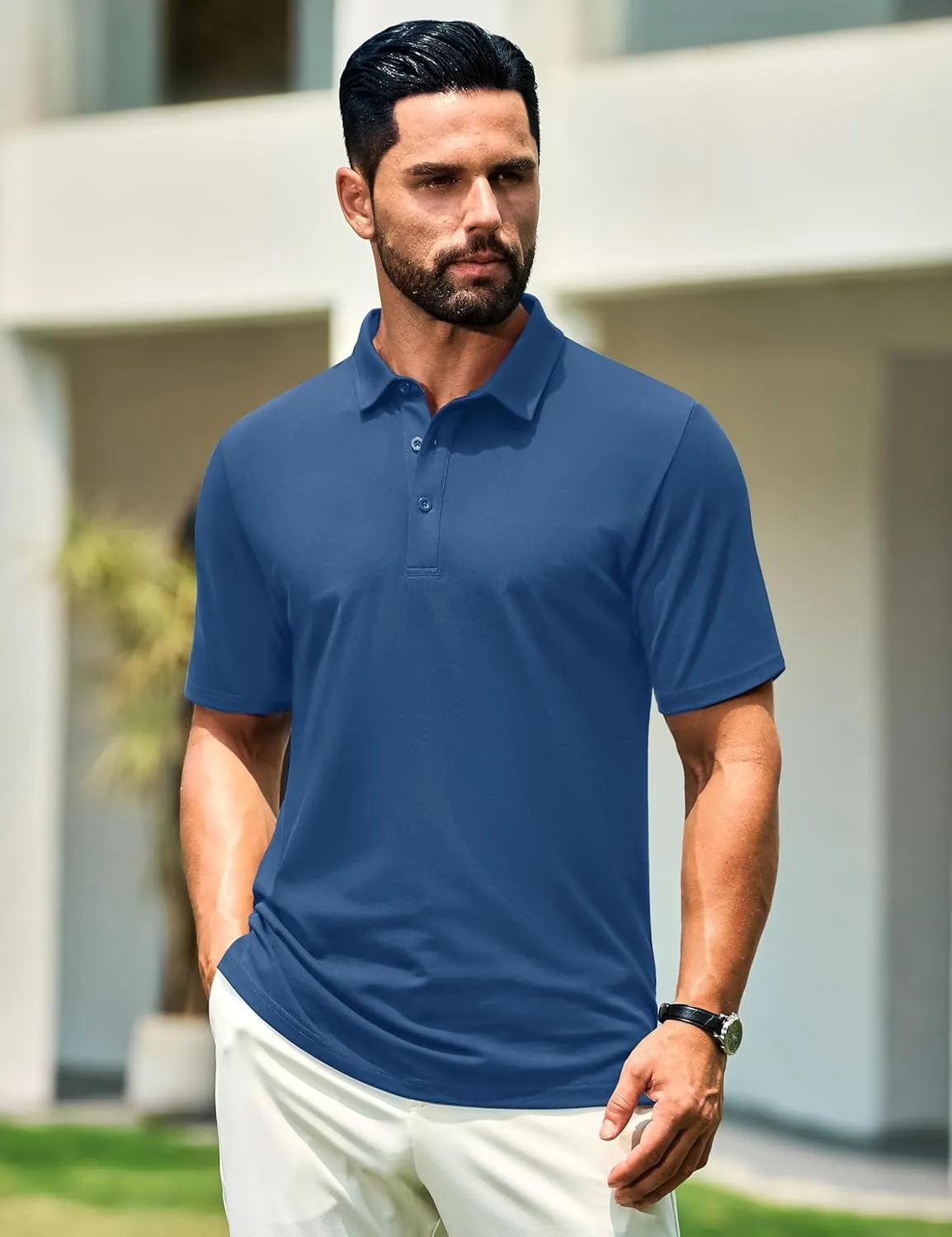 Cotrasen Men's Polo Shirts Short Sleeve Soft Cotton Pique T-Shirts 3 Buttons Classic Fit Casual Performance Golf Shirts