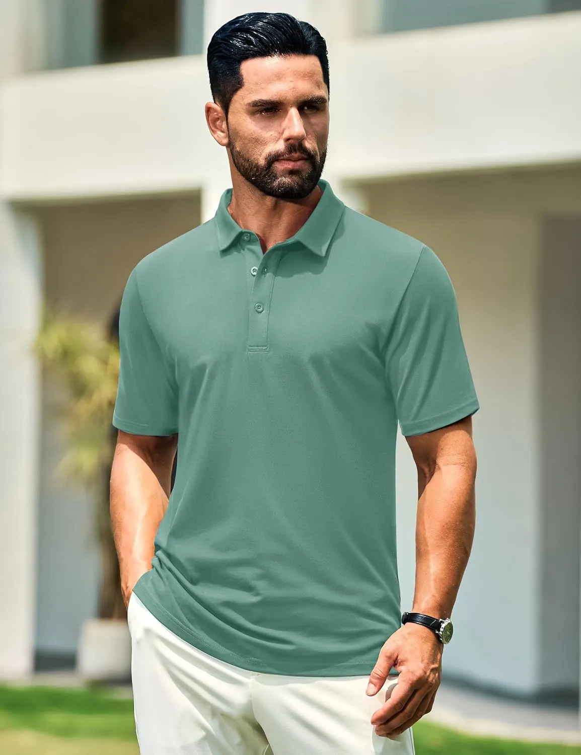 Cotrasen Men's Polo Shirts Short Sleeve Soft Cotton Pique T-Shirts 3 Buttons Classic Fit Casual Performance Golf Shirts