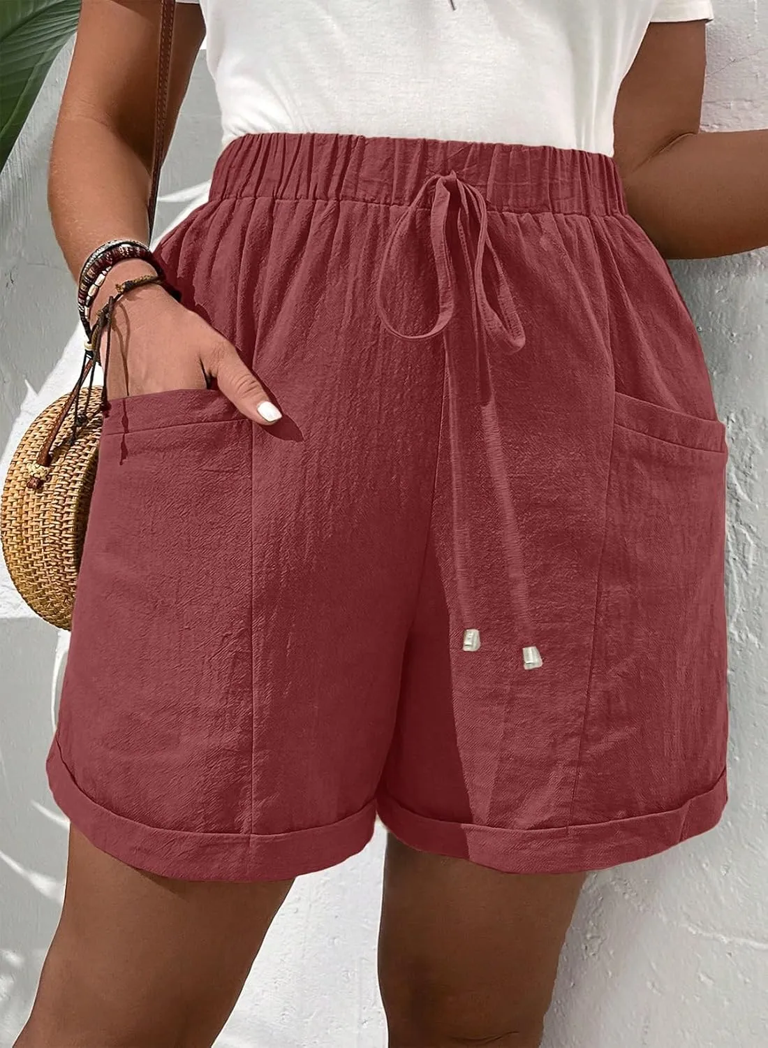 Eytino Womens Plus Size Shorts Casual Elastic Waist Drawstring Comfy Lightweight Summer Shorts with Pockets(1X-5X)