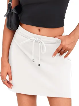 Fisoew Women's Casual Mini Skirt Drawstring Summer High Waist Bodycon Workout Short Pencil Skirt