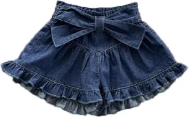 Girls Denim Shorts 2 Layers Ruffles Lace Kids Baby Workout Fashion Skirt Shorts Summer Beach Sports Short Pants