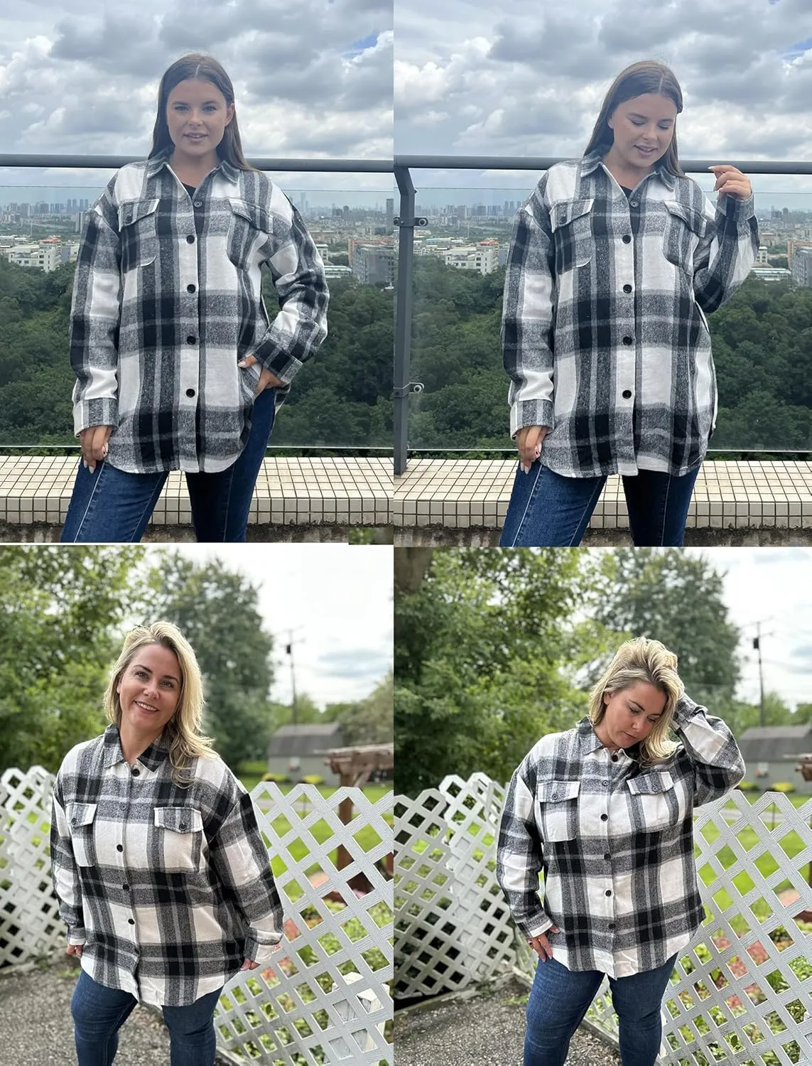 IN'VOLAND Womens Plus Size Shacket Jacket Flannel Plaid Long Sleeve Button Down Shirts Casual Fall Blouses Tops