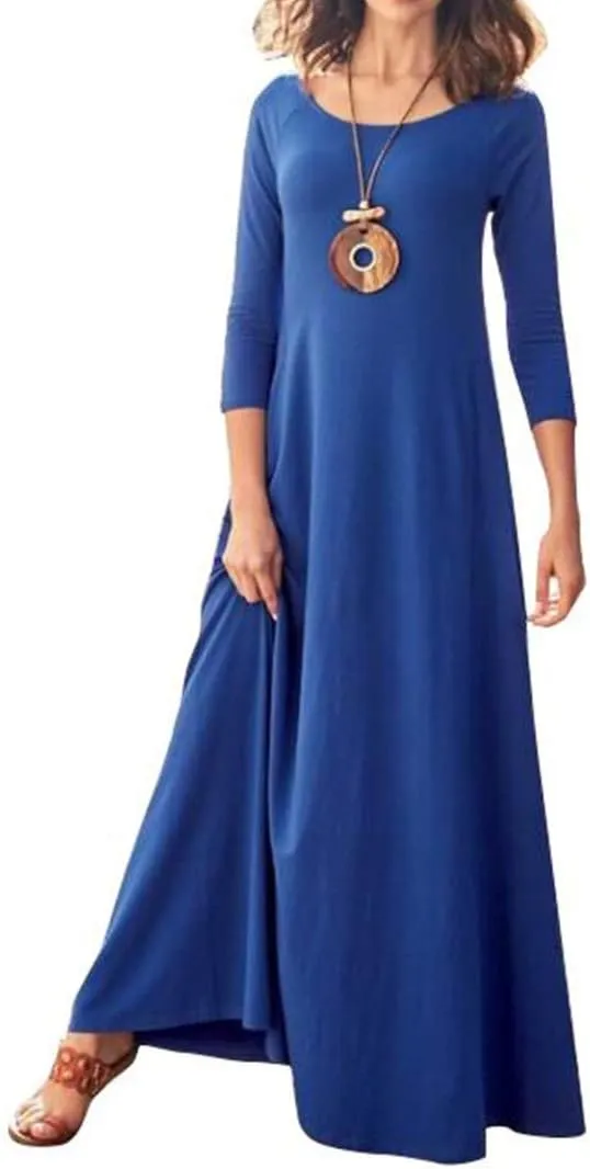 Jacansi Women's Cotton 3/4 Long Sleeve Maxi Dress Casual Home Dress Pocket Oversize