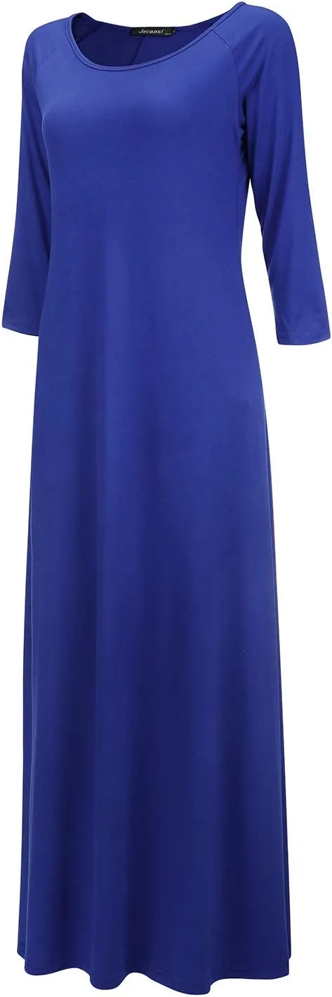 Jacansi Women's Cotton 3/4 Long Sleeve Maxi Dress Casual Home Dress Pocket Oversize