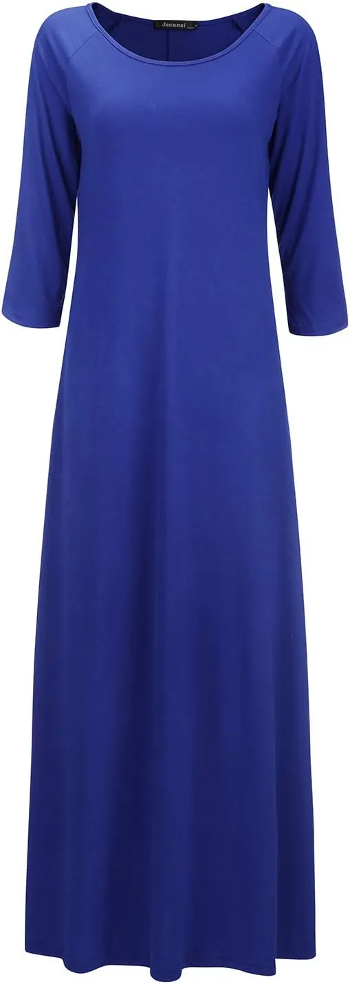 Jacansi Women's Cotton 3/4 Long Sleeve Maxi Dress Casual Home Dress Pocket Oversize