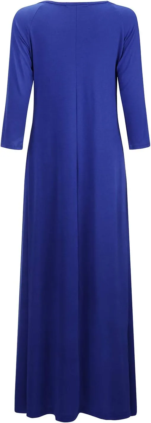 Jacansi Women's Cotton 3/4 Long Sleeve Maxi Dress Casual Home Dress Pocket Oversize