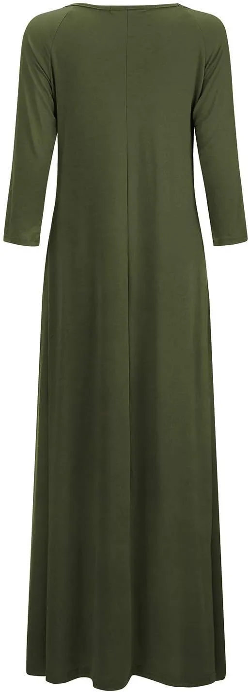 Jacansi Women's Cotton 3/4 Long Sleeve Maxi Dress Casual Home Dress Pocket Oversize