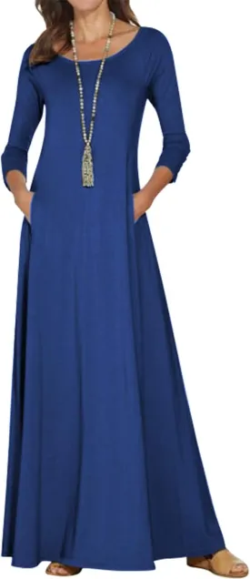 Jacansi Women's Cotton 3/4 Long Sleeve Maxi Dress Casual Home Dress Pocket Oversize