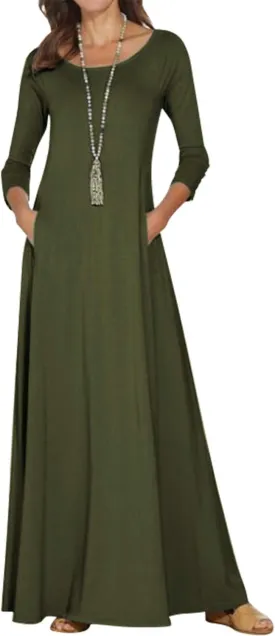 Jacansi Women's Cotton 3/4 Long Sleeve Maxi Dress Casual Home Dress Pocket Oversize
