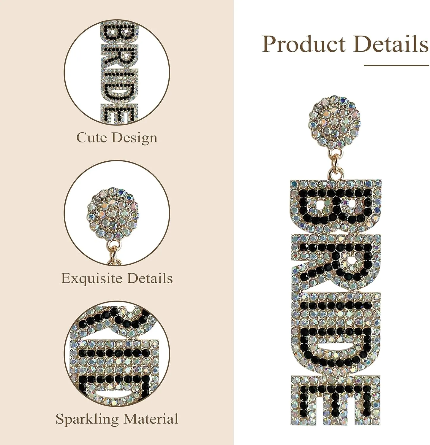 LADY&HOME Bride Earrings Beaded BRIDE Letter Dangle Earrings Bride Accessories for Wedding Bridal Gifts
