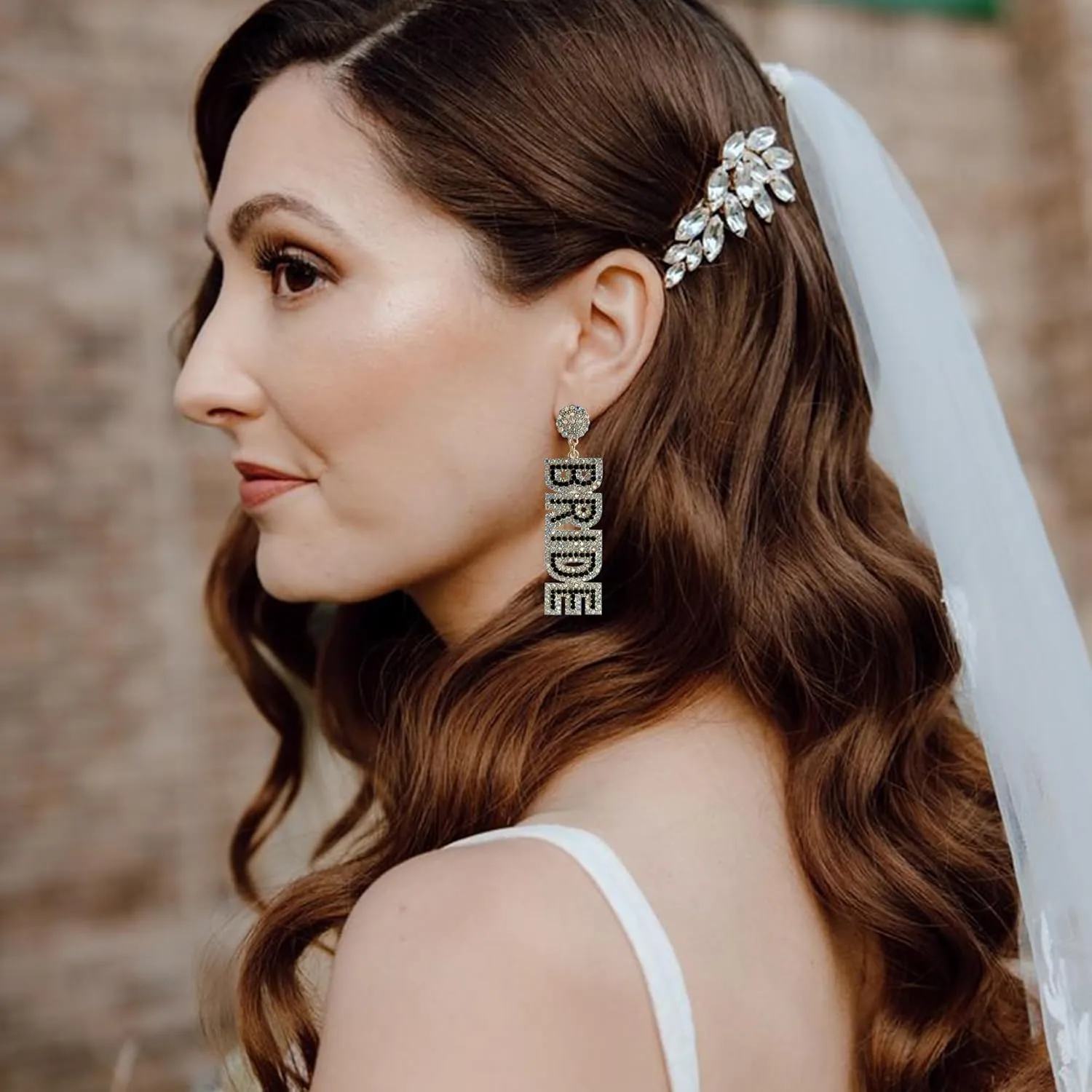 LADY&HOME Bride Earrings Beaded BRIDE Letter Dangle Earrings Bride Accessories for Wedding Bridal Gifts