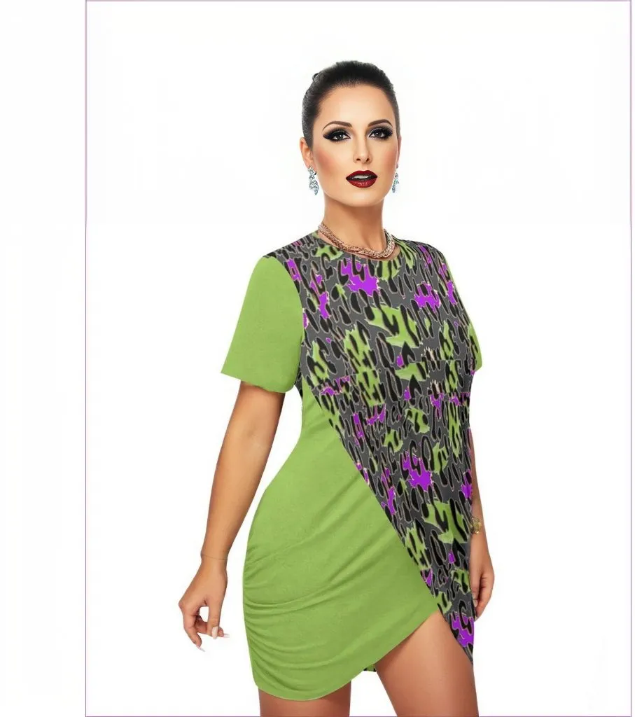 Leopard Splash Grundge Lime Women’s Stacked Hem Dress Voluptuous ( ) Plus Size