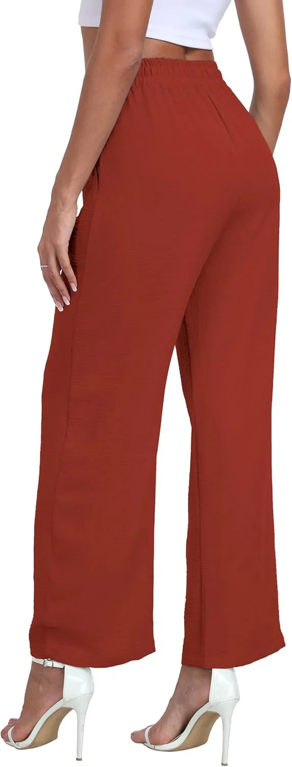 LIGHTBACK Women's Wide Leg Palazzo Pants with Pockets Loose Casual Lounge Pants Comfy Drawstring Work Trousers