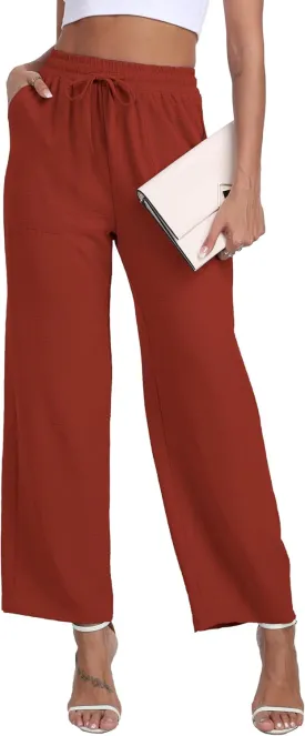 LIGHTBACK Women's Wide Leg Palazzo Pants with Pockets Loose Casual Lounge Pants Comfy Drawstring Work Trousers