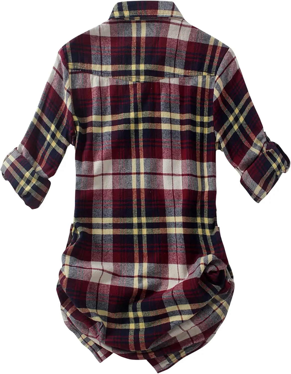 Match Womens Button Down Flannel Plaid Shirts roll up Long Sleeve Shackets Business Blouse Top