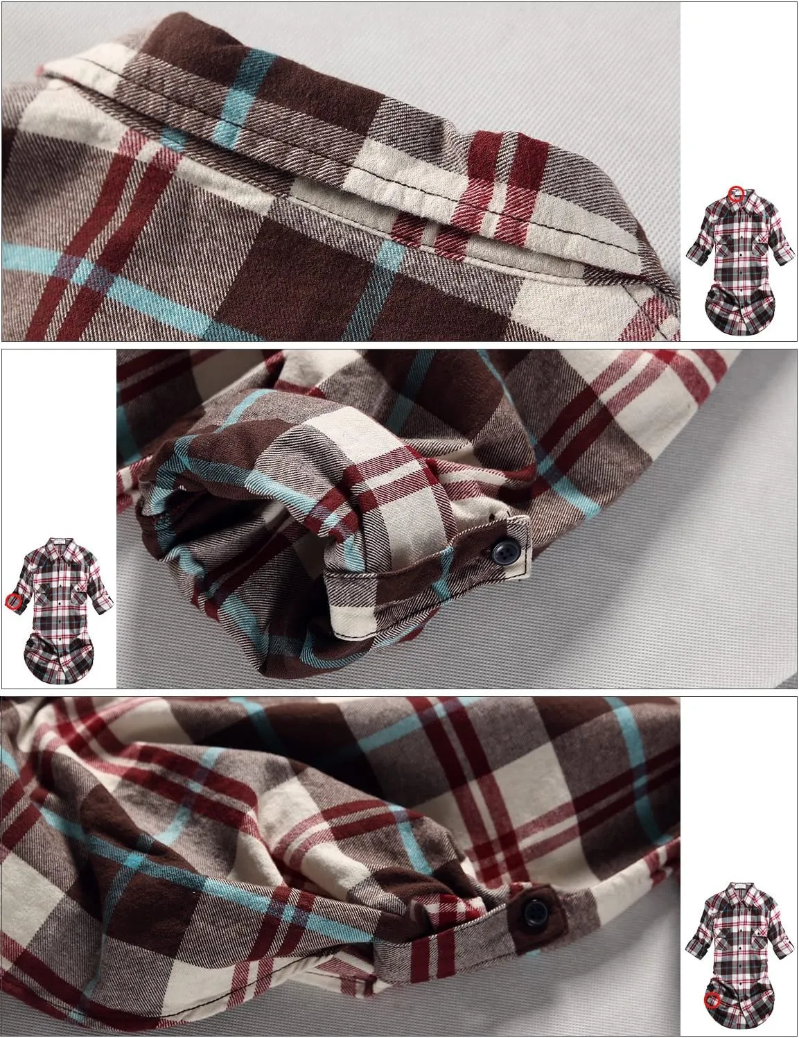 Match Womens Button Down Flannel Plaid Shirts roll up Long Sleeve Shackets Business Blouse Top